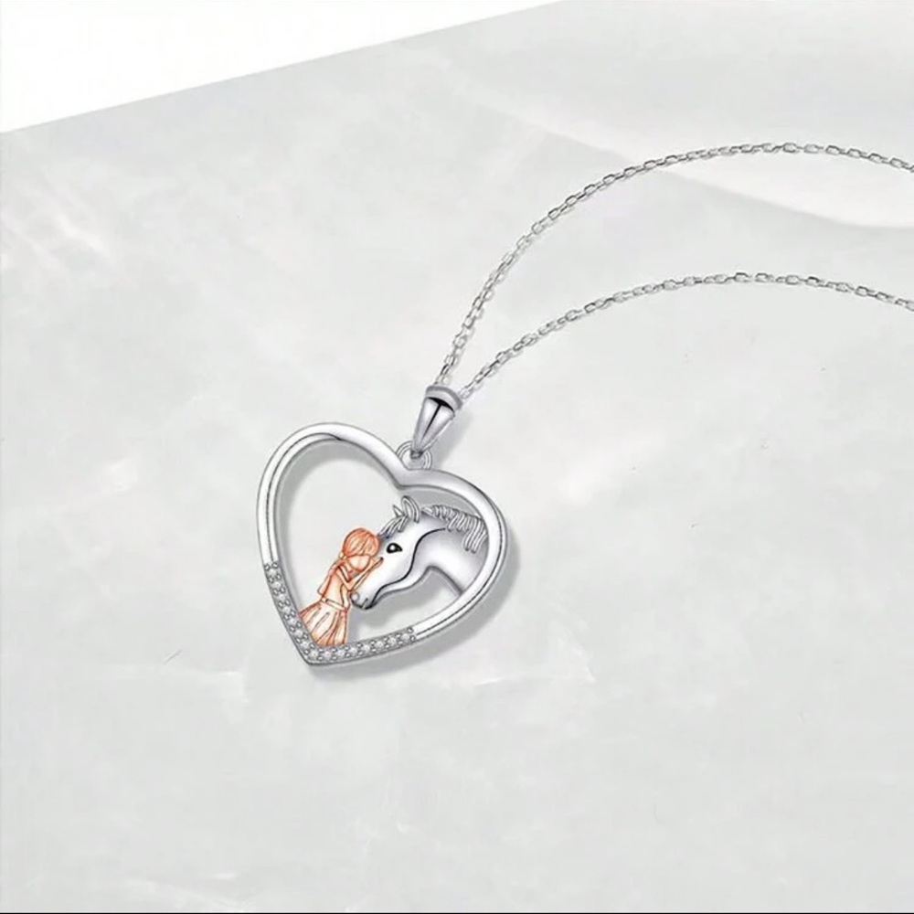 Heart Necklace with Horse and Girl, Girl and Horse Necklace - Picture 4 of 4